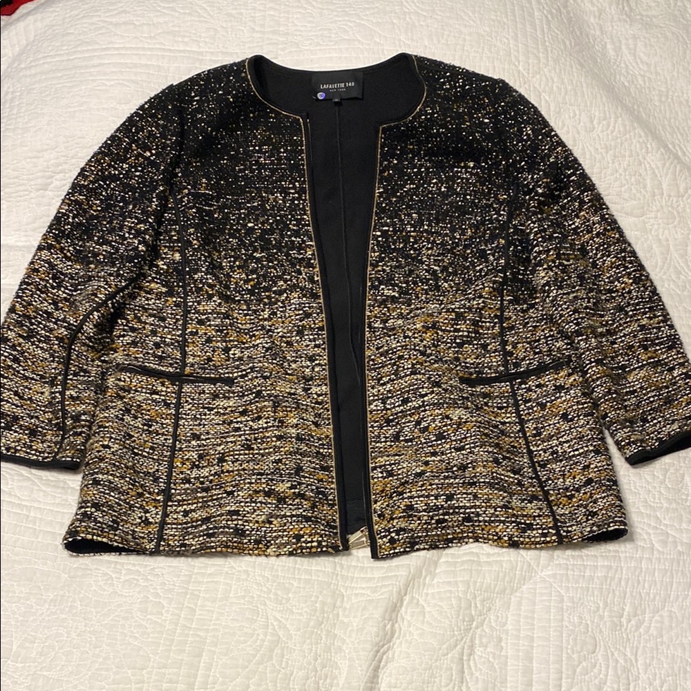 Lafayette 148 New York Black and Gold Knit Blazer